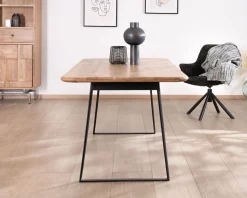 Hot Table de repas rectangulaire design aéré en acacia et piètement métal noir "Puzzle" 175 cm Table À Manger Rectangulaire