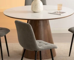 Hot Table de repas ronde 120 cm plateau céramique blanc effet marbre