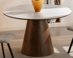 Hot Table de repas ronde 120 cm plateau céramique blanc effet marbre
