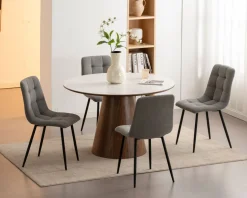 Hot Table de repas ronde 120 cm plateau céramique blanc effet marbre