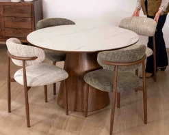 Hot Table de repas ronde 120 cm plateau céramique blanc effet marbre