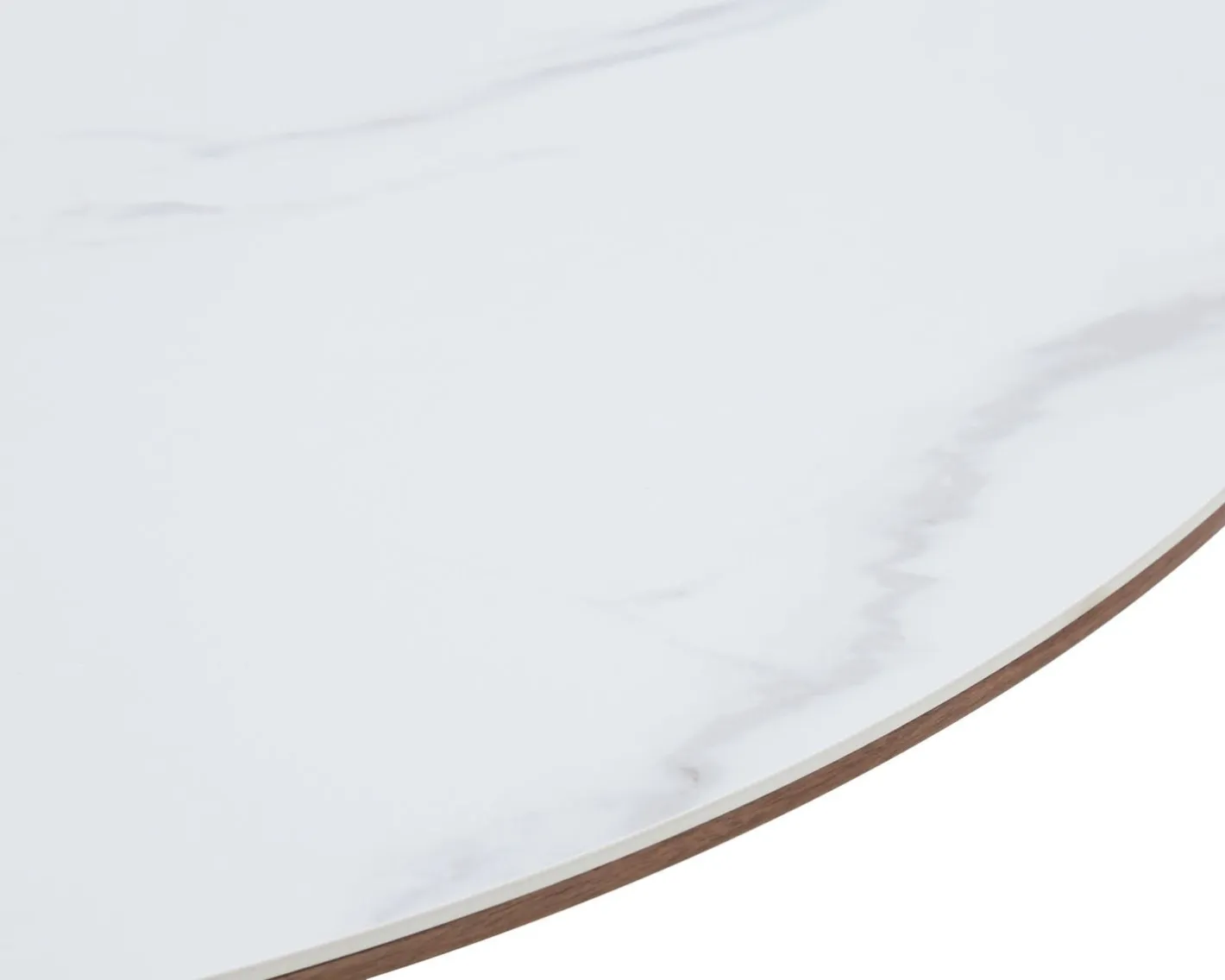 Hot Table de repas ronde 120 cm plateau céramique blanc effet marbre "Oria" piètement aspect noyer Table À Manger Ronde Ou Ovale