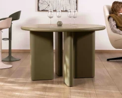 Hot Table de repas ronde coloris vert sauge "Odyna" 120 cm piètement sculptural Table À Manger Ronde Ou Ovale