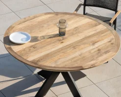 Sale Table de repas ronde pour extérieur en teck et aluminium "Ozone" 130 cm Table À Manger Ronde Ou Ovale
