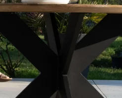Sale Table de repas ronde pour extérieur en teck et aluminium "Ozone" 130 cm Table À Manger Ronde Ou Ovale