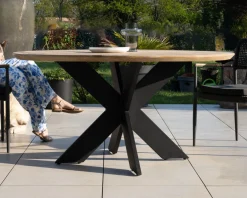 Sale Table de repas ronde pour extérieur en teck et aluminium 