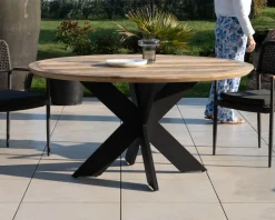 Sale Table de repas ronde pour extérieur en teck et aluminium 