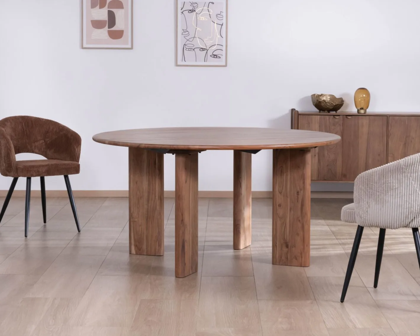 Outlet Table de repas ronde style japandi "Yona" 150 cm Table À Manger Ronde Ou Ovale