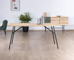 Clearance Table de repas style épuré japandi plateau bois pieds métal