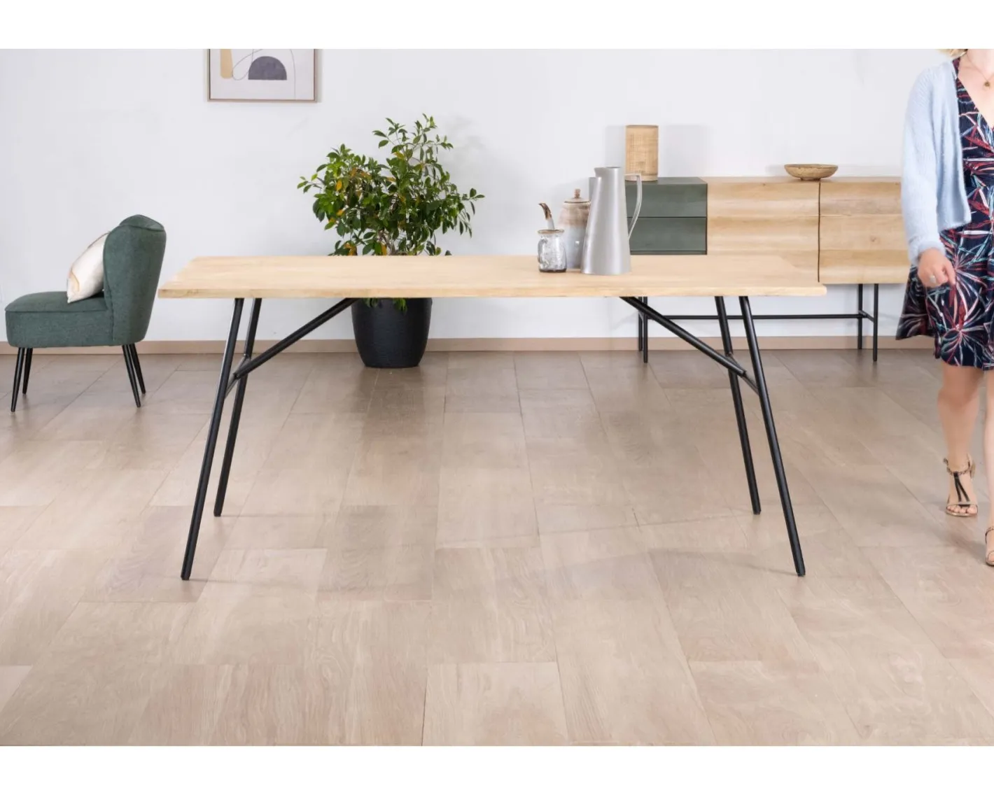 Clearance Table de repas style épuré japandi plateau bois pieds métal "Elegancy" Table À Manger Rectangulaire