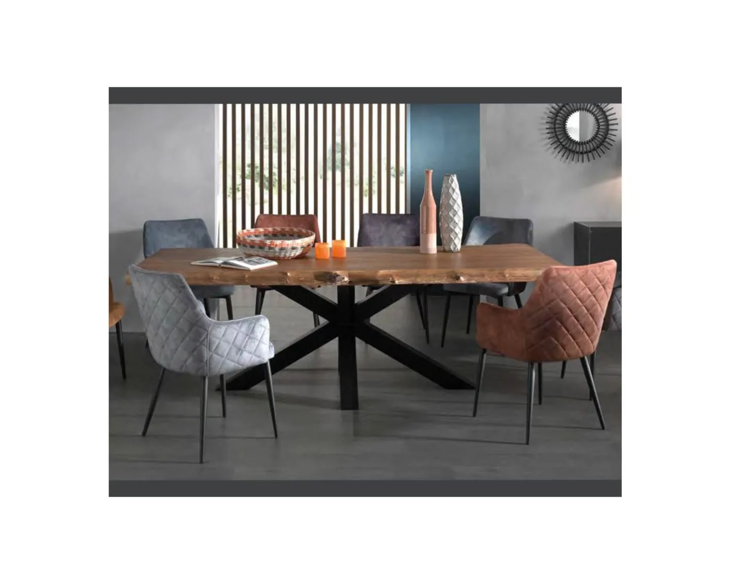 Clearance Table de repas XXL avec plateau en teck recyclé et pieds étoile 280cm "Valley" Table À Manger Rectangulaire
