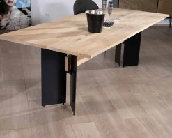 Discount Table de salle à manger manguier massif 240cm piètement design bois et métal noir
