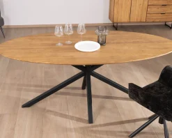 Online Table de salle à manger ovale en teck naturel "Bahia" pieds mikado métal Table À Manger Ronde Ou Ovale
