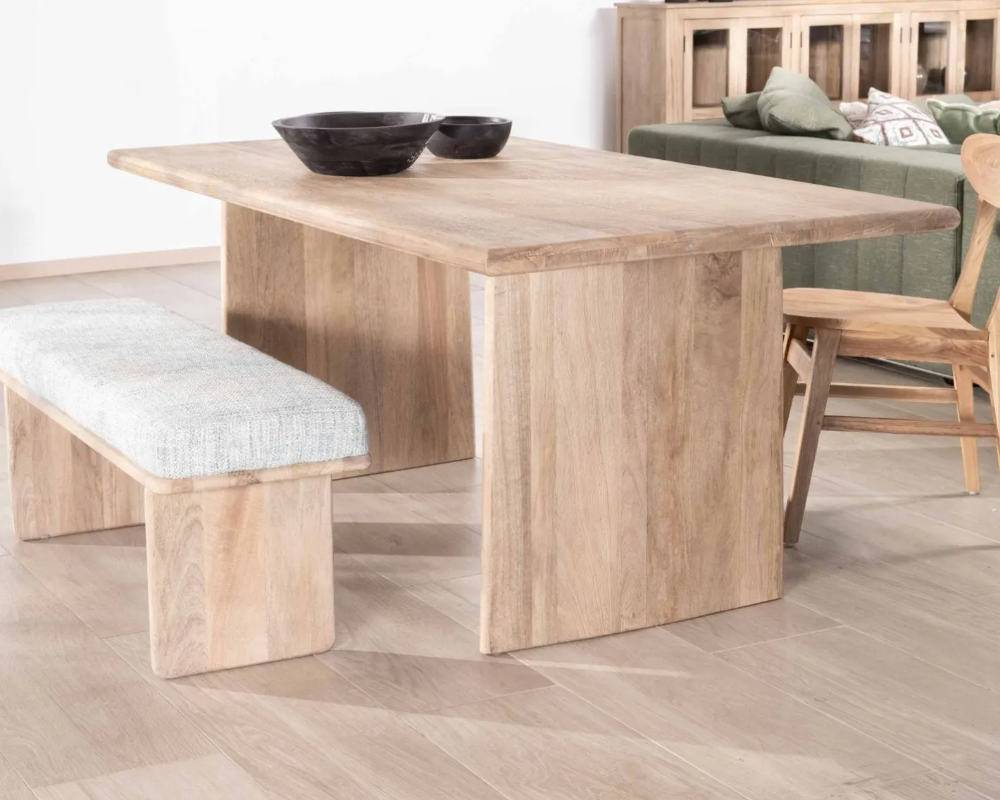 Discount Table de salle à manger rectangulaire 180cm en manguier sablé pieds latéraux pleins "Maestro" Table À Manger Rectangulaire