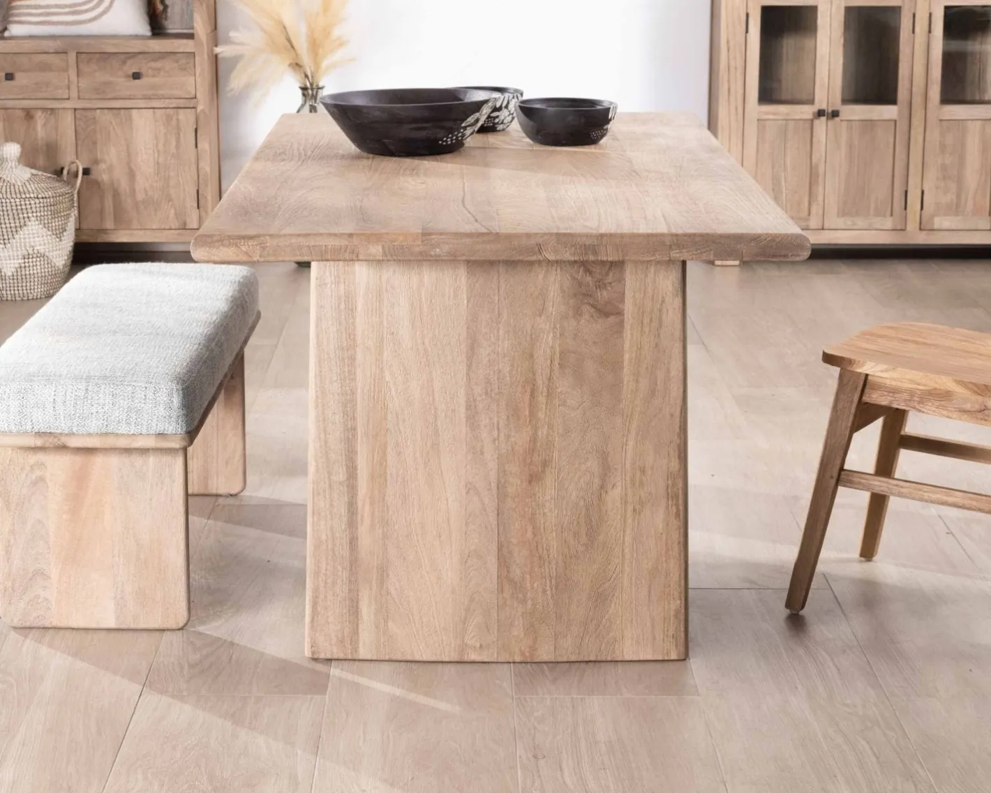 Discount Table de salle à manger rectangulaire 180cm en manguier sablé pieds latéraux pleins "Maestro" Table À Manger Rectangulaire