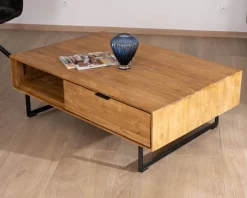 Sale Table de salon avec rangements "Bahia" teck naturel Table Basse Rectangulaire