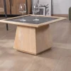 New Table de salon carrée en manguier avec plateau placage pierre "Netty" Table Basse Carrée