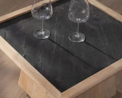 New Table de salon carrée en manguier avec plateau placage pierre 