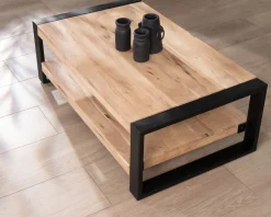 Hot Table de salon 120 cm à double plateau métal et bois