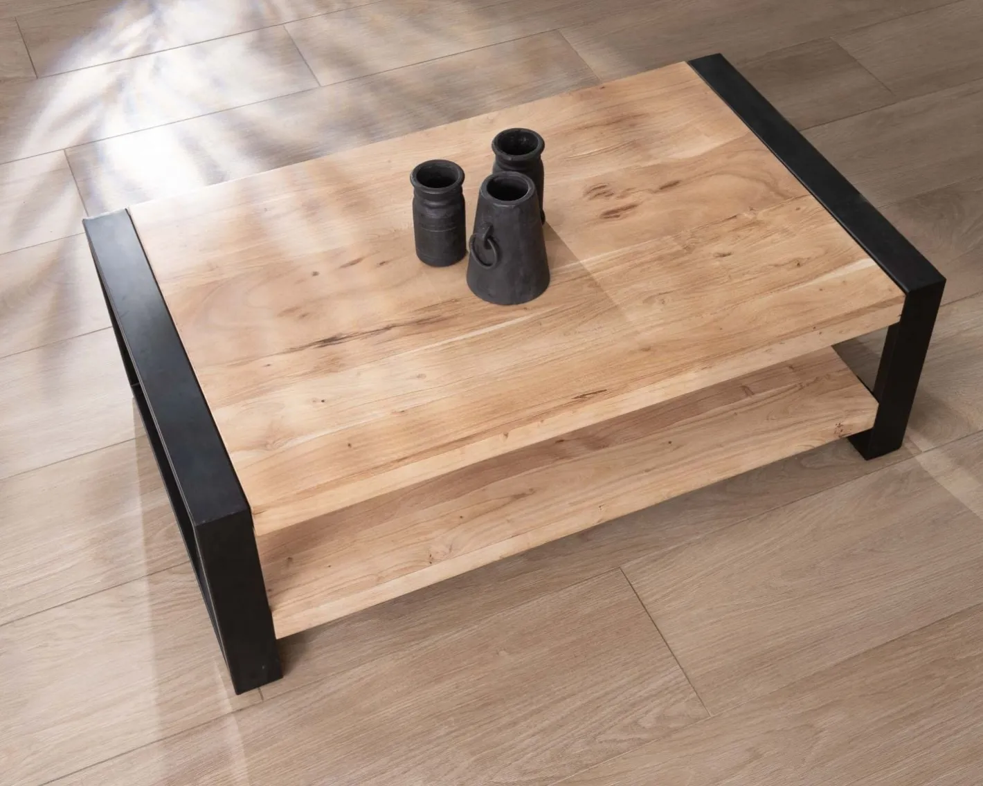 Hot Table de salon 120 cm à double plateau métal et bois "Montréal" Table Basse Rectangulaire