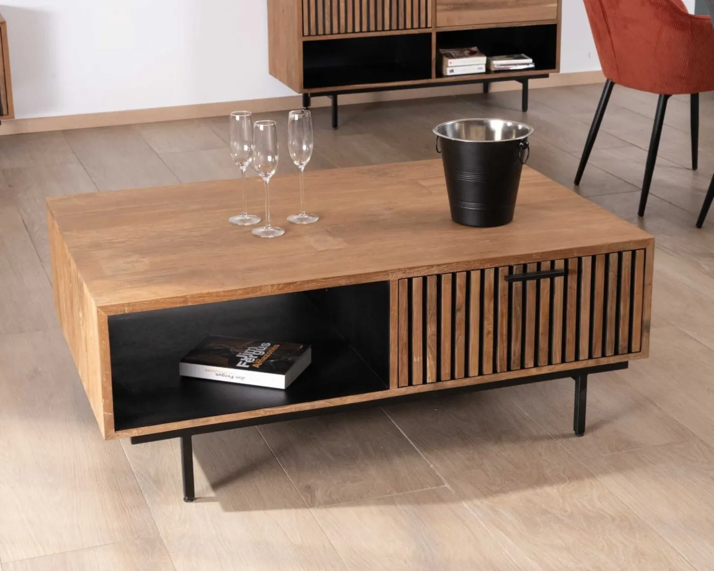 Online Table de salon 120 cm en teck recyclé "Opland" style rétro Table Basse Rectangulaire
