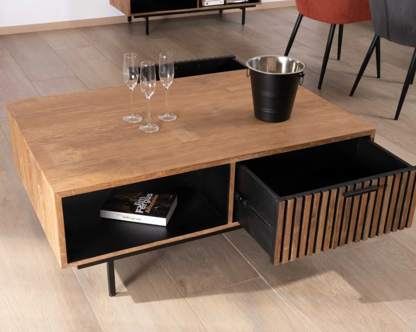 Online Table de salon 120 cm en teck recyclé "Opland" style rétro Table Basse Rectangulaire