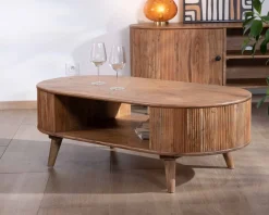 New Table de salon design arrondi vintage en acacia "Boomer" Table Basse Ovale Ou Ronde