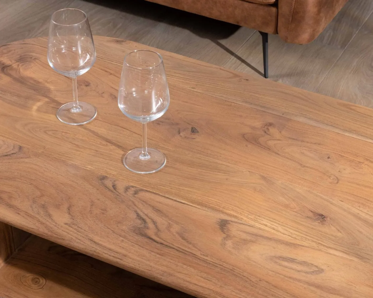 New Table de salon design arrondi vintage en acacia "Boomer" Table Basse Ovale Ou Ronde