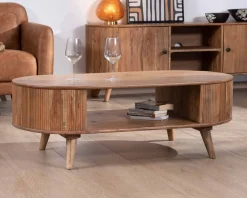New Table de salon design arrondi vintage en acacia