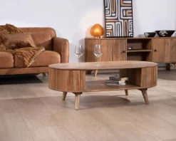 New Table de salon design arrondi vintage en acacia
