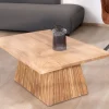 Outlet Table de salon design "Elki" en acacia avec pied central Table Basse Rectangulaire