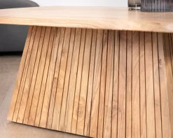Outlet Table de salon design "Elki" en acacia avec pied central Table Basse Rectangulaire