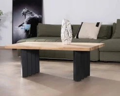 Discount Table de salon design en acacia naturel et pieds métal plissés