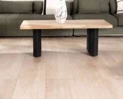 Discount Table de salon design en acacia naturel et pieds métal plissés