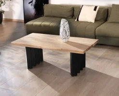 Discount Table de salon design en acacia naturel et pieds métal plissés