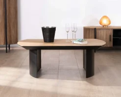 Best Table de salon en teck recyclé et pieds demi sphère en métal noir "Troms" 120 cm Table Basse Rectangulaire