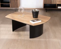 Best Table de salon en teck recyclé et pieds demi sphère en métal noir