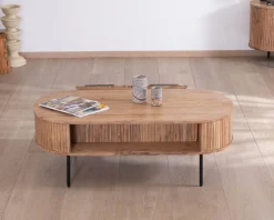 Clearance Table de salon ovale design newtro avec grand tiroir traversant "Bopee" Table Basse Ovale Ou Ronde