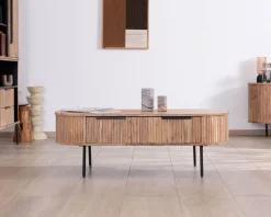Clearance Table de salon ovale design newtro avec grand tiroir traversant 