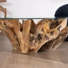 Best Table de salon ronde 110 cm en racine de teck massive avec plateau verre "Kanoa" Table Basse Ovale Ou Ronde