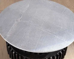 Online Table de salon ronde en bois recyclé et plateau en pierre claire "Népalaise" Table Basse Ovale Ou Ronde