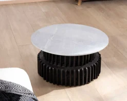 Online Table de salon ronde en bois recyclé et plateau en pierre claire 