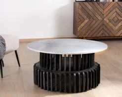 Online Table de salon ronde en bois recyclé et plateau en pierre claire 