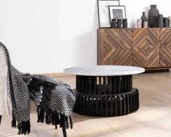 Online Table de salon ronde en bois recyclé et plateau en pierre claire 
