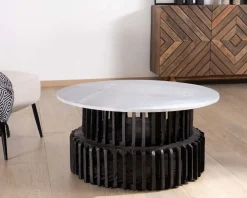 Online Table de salon ronde en bois recyclé et plateau en pierre claire 