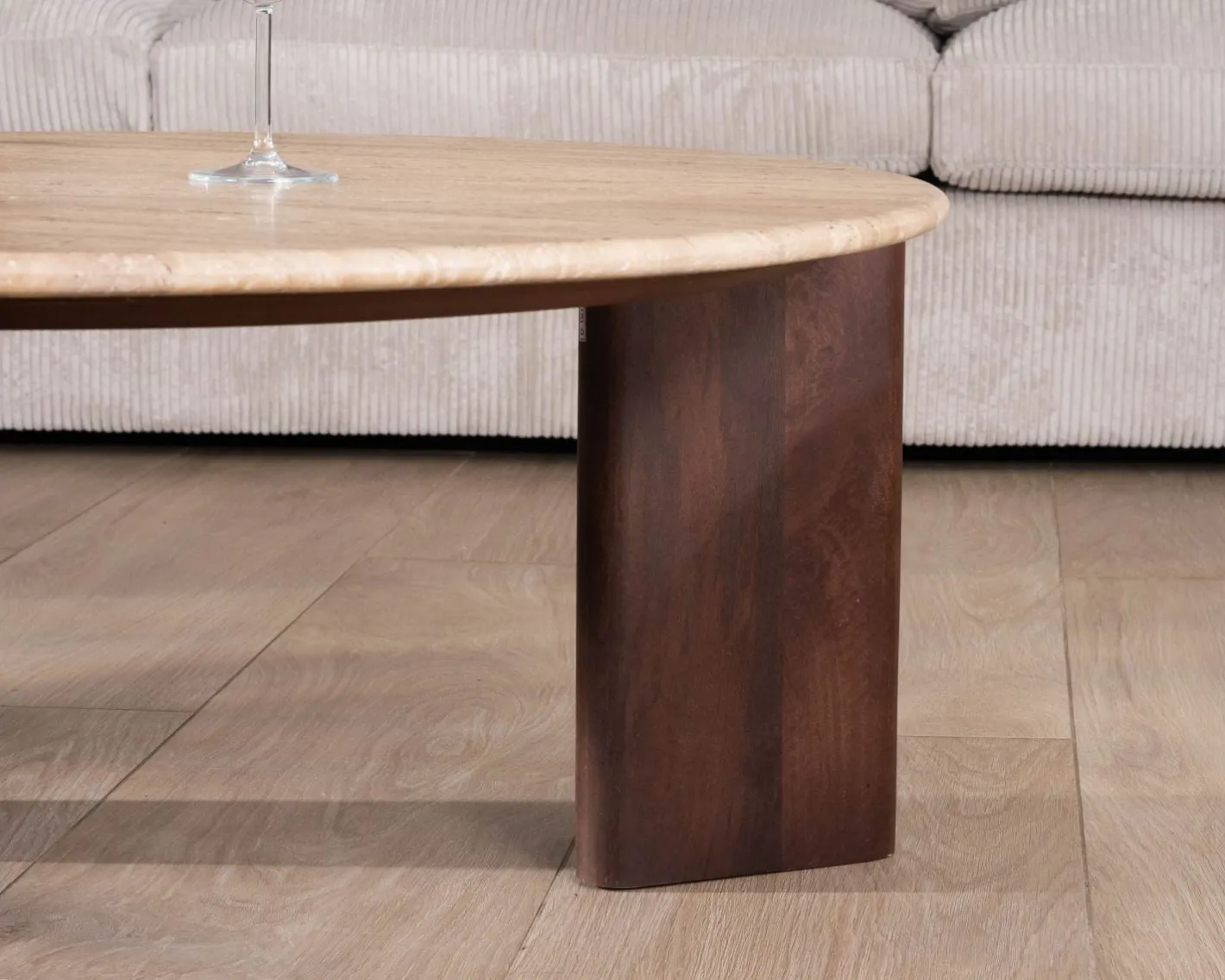 Best Table de salon ronde en travertin et manguier "Archipel" 90 cm Table Basse Ovale Ou Ronde