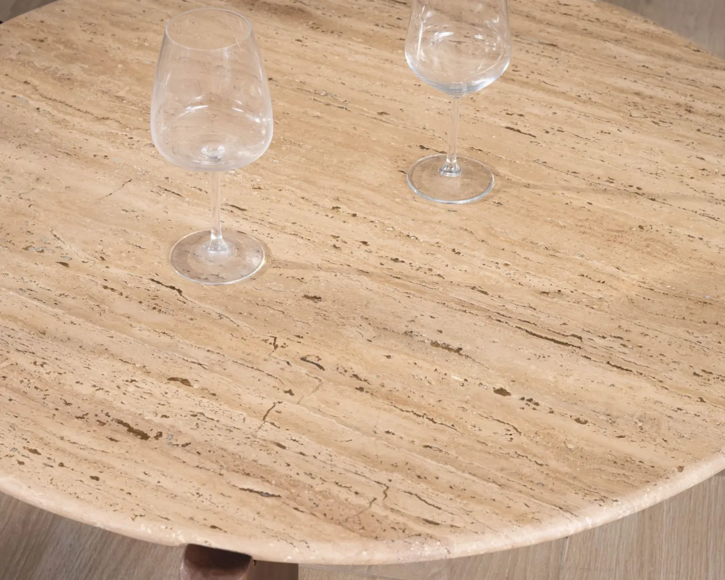 Best Table de salon ronde en travertin et manguier "Archipel" 90 cm Table Basse Ovale Ou Ronde