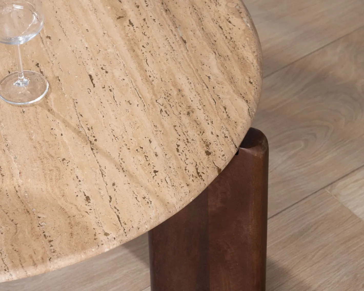Best Table de salon ronde en travertin et manguier "Archipel" 90 cm Table Basse Ovale Ou Ronde