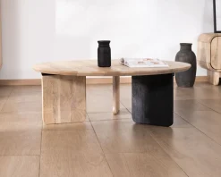 Online Table de salon ronde style épuré "Jappy" 1 pied noir Table Basse Ovale Ou Ronde