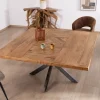 Clearance Table design carrée métal et bois massif "Bronx" 130x130cm Table À Manger Carrée